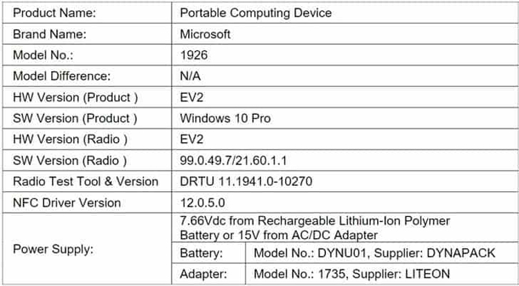 Сертификация говорит о наличии адаптера Wi Fi 6 у планшета Microsoft Surface Go 2