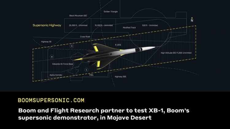 Boom вместе с Flight Research протестирует сверхзвуковой пассажирский самолёт XB 1