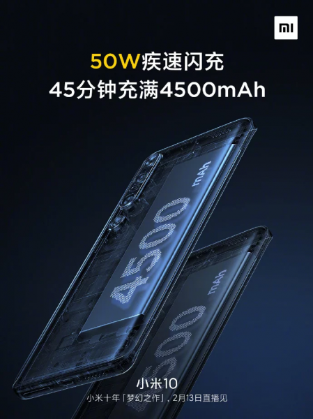 Xiaomi Mi 10 можно будет полностью зарядить за 45 минут