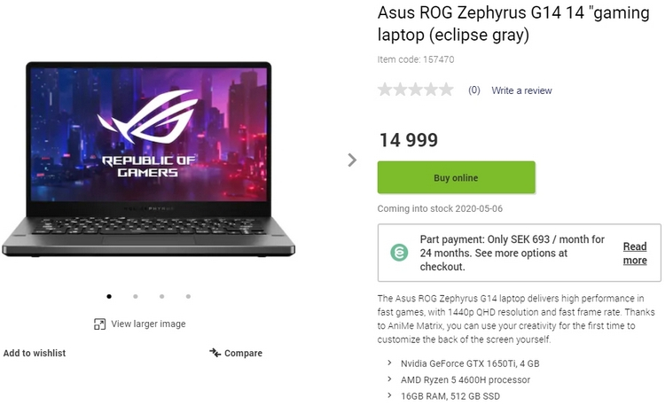 Шведский магазин обещает ноутбуки ASUS на Ryzen 4000 только к концу апреля