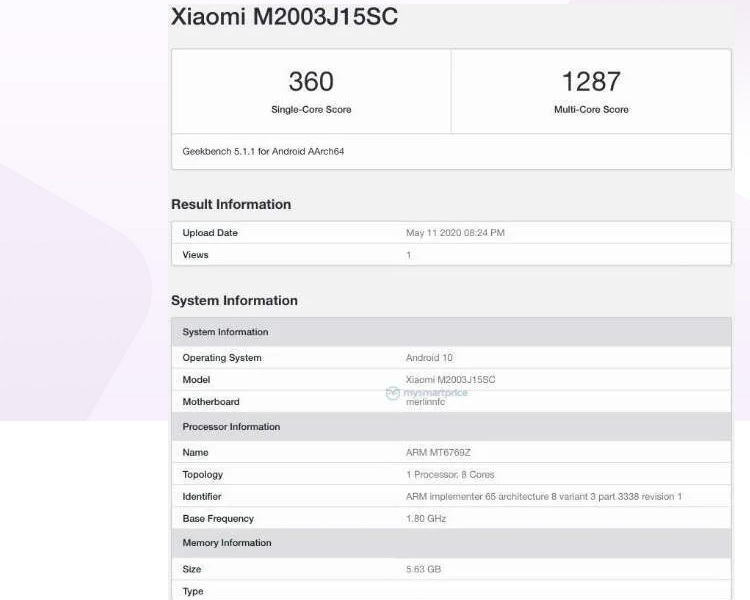 Xiaomi Redmi 10X с 6 Гбайт ОЗУ «засветился» в GeekBench